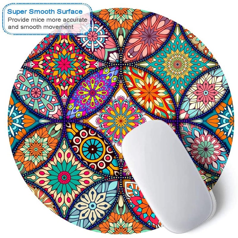 BOSOBO Cute Mouse Pad, Round Mandala Mouse Mat with Design, Non-Slip Rubber Base Mousepad with Stitched Edge, Waterproof Women Small Size 7.9 x 7.9 Inch, Pretty Mandala - Image 2